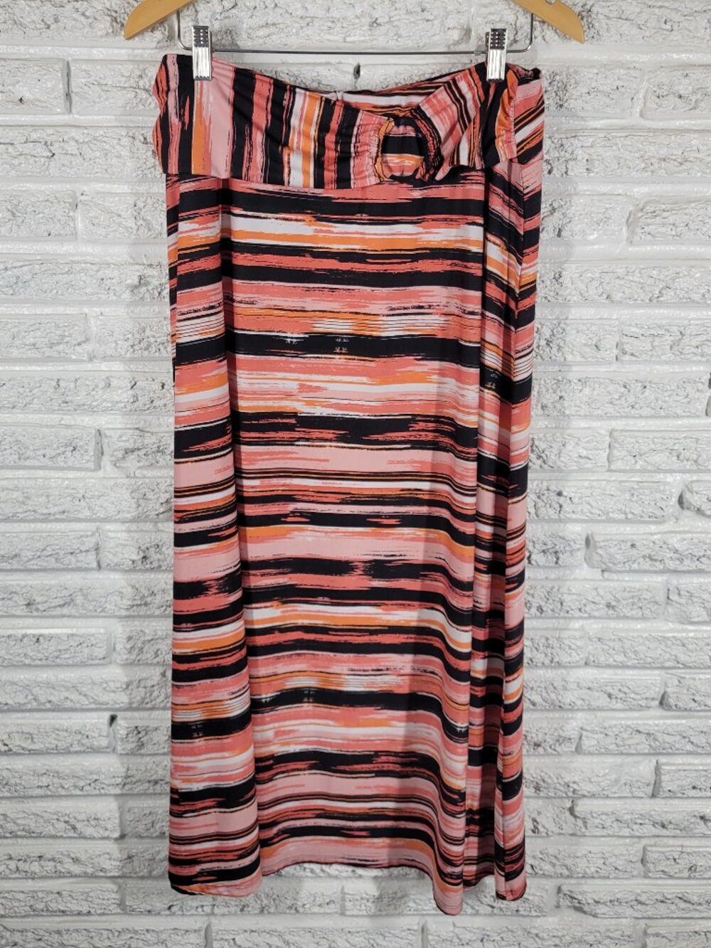 Robert Louis Skirt Womens 1X Plus A-Line Midi Elastic Waist Watercolor WAT95E
